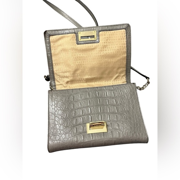 KATE SPADE Harwood Place Fiona Crossbody Soft Taupe Gray Color Croc Leather - Picture 7 of 13